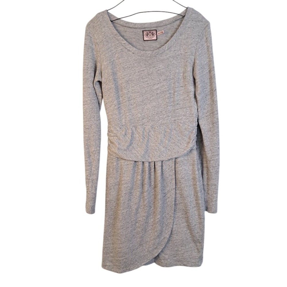 JUICY COUTURE S Gray Long Sleeve Sweatshirt Knit Dress Tulip Hem Ruched Waist‎